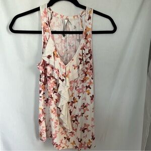 LC Lauren Conrad top women’s size S orange pink butterfly sleeveless ruffle y2k